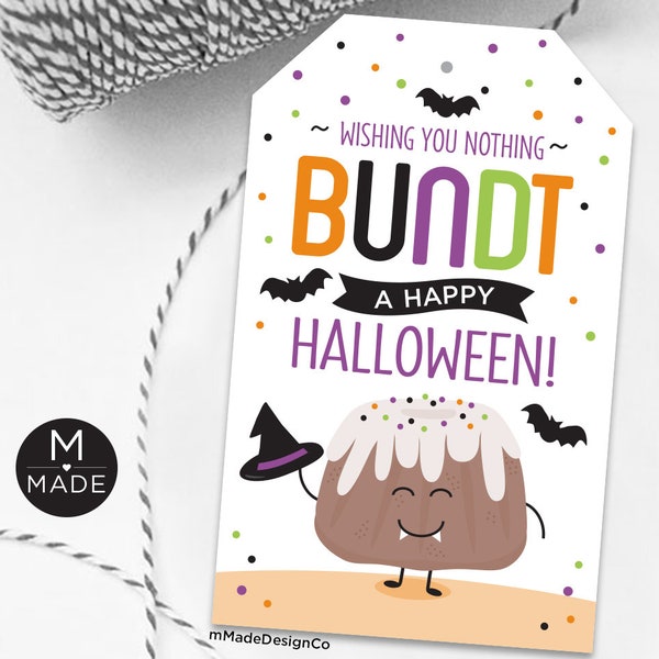 Wishing You Nothing Bundt A Happy Halloween Tags, Bundt Tags, Halloween Cake Gift Tags, Mini Cakes Halloween Tags, Printable