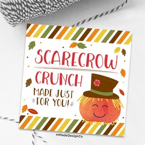 Thanksgiving Snack Mix Tags Scarecrow Crunch Homemade Snack Mix Labels Trail Mix Baking Fall Autumn Kids Thanksgiving Gift Tags Printable