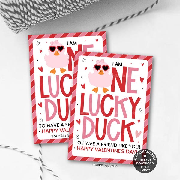 Eine glückliche Ente, die einen Freund wie Sie hat Valentinstag Tags Personalisierbare Vorlage Kokette Bogen Schule Klassenzimmer Kinder Valentinstag