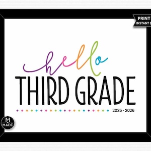 Hello Third Grade Sign 3rd Grade School Start Photo Prop School Sign Classroom Welcome Sign Bulletin Board Grade 3 Back To School Sign 10x8&quot;