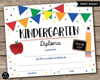 Kindergarten Diploma Kindergarten Certificate School Printables Photo Prop Graduation Sign Kindergarten Sign With Year Fill-in Print Today