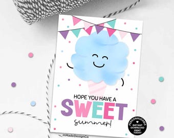 Cotton Candy End Of School Year Gift Tags Sweet Summer Cotton Candy Tags Candy Floss Student Classroom Graduation Personalizable Printable
