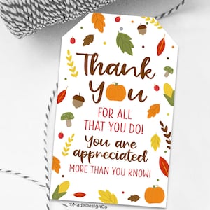 Personalizable Fall Appreciation Tags Thanksgiving Thank You Gifts Employee Appreciation Staff Coworker Teacher Team Appreciation Gift Tags