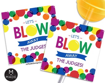 Let's Blow Away the Judges Tags, Sports Good Luck Gift, Team Motivation, Good Luck Tags, Lollipop, Gymnastics, Cheer, Cheerleading, Dance