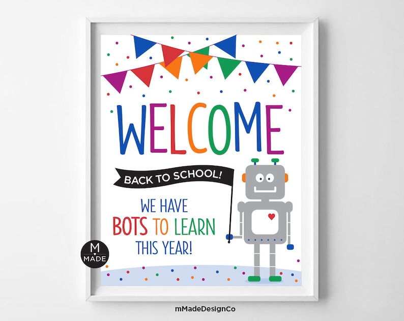 Robot Back to School Sign Printable Bulletin Board Decor Classroom ...