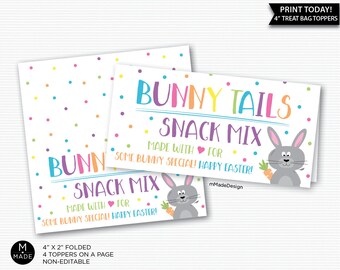 Bunny Tails Snack Mix Easter Bag Toppers, Homemade Snack Mix, Easter Treat Bag Toppers, Trail Mix, Baking Gift Bag Label,Goody Bag, 4 Inch