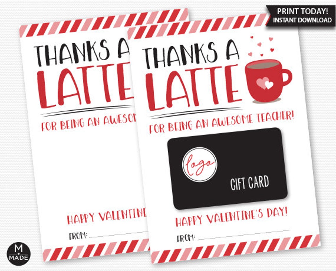 Thanks A Latte Teacher Gift Card Holder, Valentine's Day, Coffee Gift ...