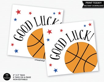 Sports Good Luck Tags, Basketball, Game Day, Team Motivation Tags, Instant Download, Printable, Locker Room Good Luck Favor Tags, Team Gift