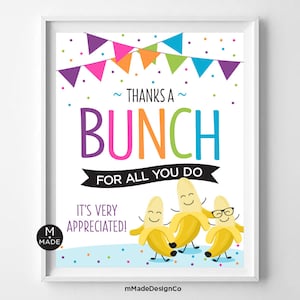 Cartello di apprezzamento per le banane, grazie mille per tutto quello che fai, apprezzamento per i dipendenti, riconoscimento del personale, poster di ringraziamento per il personale, cartello per ufficio con frutta 8x10