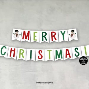 Merry Christmas Banner Printable Christmas Wall Hanging Holiday ...