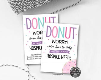 Donut Hospice Tags Personalizable Template Donut Worry Hospice Marketing Hand Drawn Printable