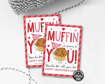 Valentine's Day Muffin Thank You Tags Personalizable Template Hand Drawn Muffin Compares To You Coworker Staff Employee Appreciation
