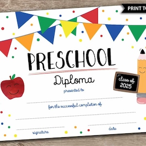 Vorschuldiplom Vorschulzertifikat Schule Printables Vorschulabschlussfeier Fotorequisite Vorschulschild Personalisierbarer Druck heute 10x8"