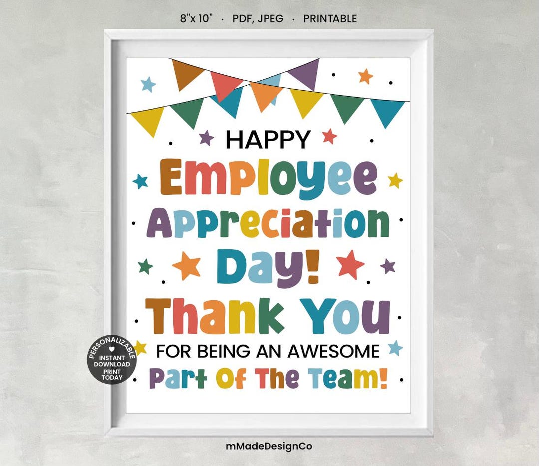 Employee Appreciation Day Sign Personalizable Office Coworker Staff ...