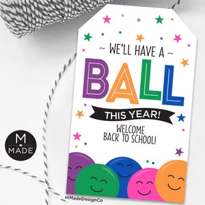 Nous allons nous éclater cette année Étiquettes de cadeau pour la rentrée des classes Sourire Balle rebondissante Stress Fidget Mini balle en plastique Rencontrez le professeur Cadeaux pour les élèves