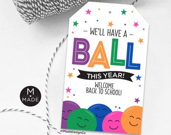 We'll Have A Ball This Year Back To School Favor Tags Smile Bouncing Ball Stress Fidget Mini Plastic Ball Meet The Teacher Student Gifts