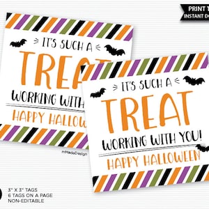 Such A Treat Working With You Halloween Treat Tags Team Appreciation Employee Appreciation Coworker Halloween Gifts Client Staff Cookie Tags