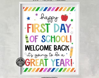 Welcome Back To School Sign Personalizable Great Year Classroom Happy First Day Of School 8"x10" Hand Drawn Printable