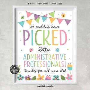 Administratieve professionals waardering bord bloemen bloemen lente Admin Professionals Week bedankt handgetekende afdrukbare 8 x 10
