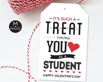 It's Such A Treat Having You As A Student, Valentine's Day Gift Tag, From Teacher, Student Gift Tags, Classroom, School Valentines Treat Tag