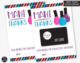 Mani Thanks For Being An Awesome Teacher, Manicure, Pedicure, Spa, Gift Card Holder, Teacher Gift Card, Teacher Appreciation, End Of Year