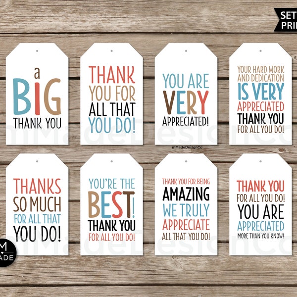 Appreciation Tags Set Of 8 Employee Appreciation Tags Office Gifts Staff Recognition Teacher Gift Tags Nurse Volunteer Team Thank You Tags