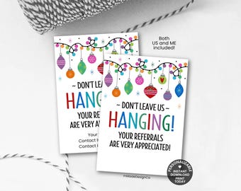Christmas Referral Marketing Tag Personalizable Template Holiday Bulbs Don't Leave Us Hanging Business Marketing Referral Gift Tag Printable