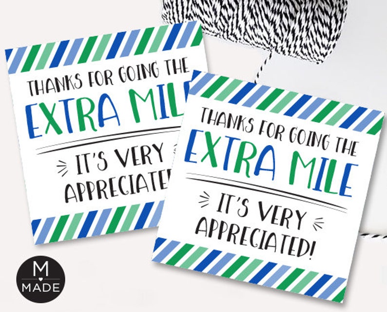 Thanks For Going The Extra Mile Tag Gum Favor Tags Printable Etsy