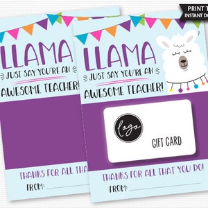 Llama Teacher Gift Card Holder Printable Llama Gift Card Teacher Appreciation Week End Of School Year Teacher Thank You Gift PTO PTA