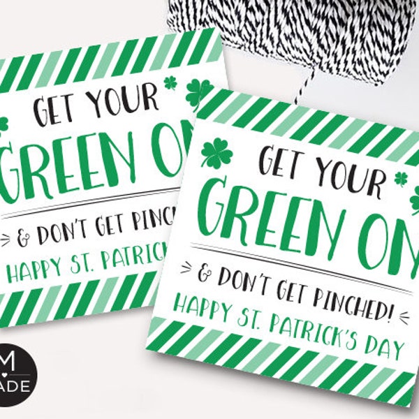 St. Patrick's Day Favor Tags, Get Your Green On Don't Get Pinched, St. Patricks Day Tags Printable, Sunglasses, Necklace, Tie, Scarf, Hat