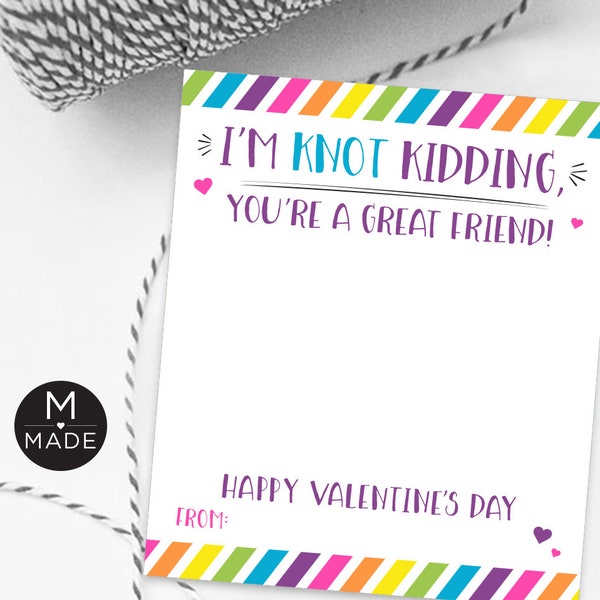 I'm Knot Kidding, You're A Great Friend, Friendship Bracelet Valentine's Day Cards, Friendship, Friend, Galentines Day, DIY, Handmade Gift