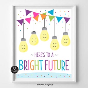 Here&#39;s To A Bright Future Sign, Welcome Back To School, Light Bulbs Bulletin Board Decor, Classroom Motivational, Light Bulbs School Decor