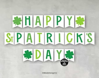 Pancarta imprimible del Día de San Patricio. Decoraciones para el Día de San Patricio. Pancarta imprimible DIY.