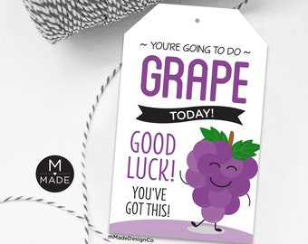 You're Going To Do Grape Good Luck Tags, Grapes Tags, Fruit Snacks, Gummies, Candy, Juice, Sports Good Luck, Team Encouragement, Testing Day