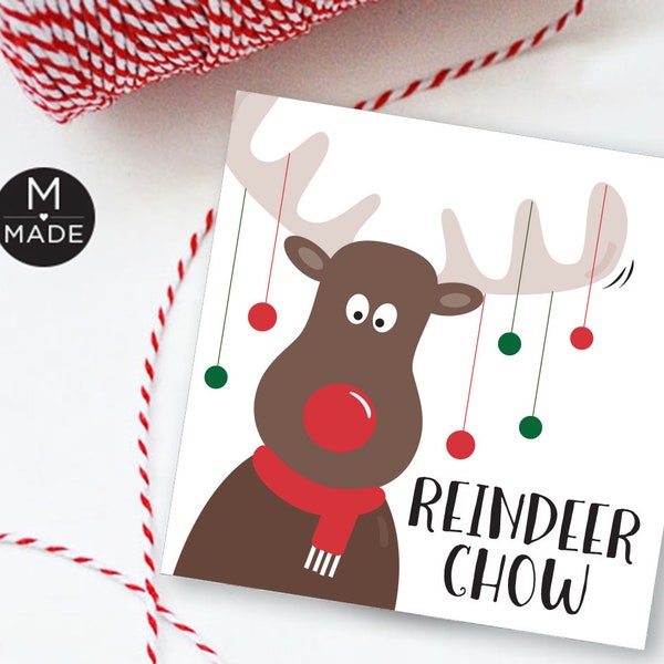 Reindeer Chow Tags Christmas Snack Mix Gift Tags Holiday Trail Mix Christmas Baking Homemade Snack Mix Kids Christmas Tags Printable