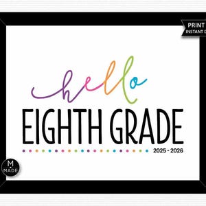 Hello Eighth Grade Sign 8th Grade School Start Photo Prop Classroom Welcome Sign Bulletin Board Back To School Sign Grade 8 Grade Eight 10x8