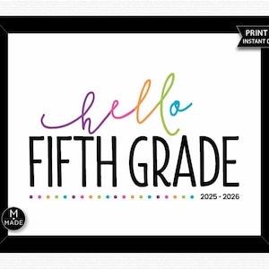 Hello Fifth Grade Sign 5th Grade School Start Photo Prop School Classroom Welcome Bulletin Board Back To School Sign Grade 5 Grade Five 8x10