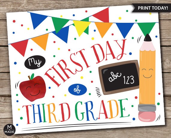first day of third grade sign printable welcome back to school 3rd grade sign first day of school back to school sign classroom decor welcome back sign to print