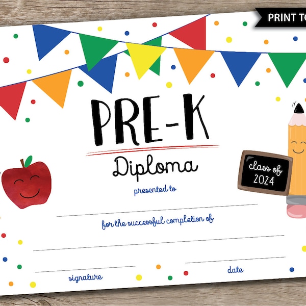 Pre-K Diploma Pre-K Certificate School Printables Preschool Graduation Sign Preschool Sign Fill-in Print Today Photo Prop Classroom