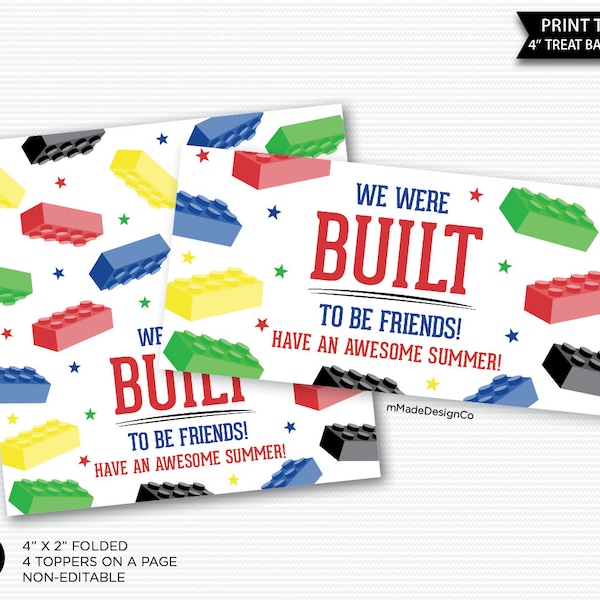 We Were Built To Be Friends Bag Toppers, End Of School Year Gift, Building Blocks, Block Candy Treat Bag Topper, Bricks Bag Label, Classroom
