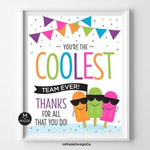 You&#39;re The Coolest Team Ever Appreciation Sign Ice Cream Freeze Pops Staff Employee Appreciation Team Motivation Summer Office Party 8x10