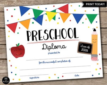 Dyplom przedszkolny, Świadectwo przedszkolne, Materiały do druku, Zdjęcie na zakończenie przedszkola, Znak przedszkolny, Personalizowany wydruk dzisiaj 10x8"