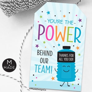 Sports Drink Thank You Tags For Teams You&#39;re The Power Behind Our Team Employee Appreciation Energy Drink Staff Team Motivation Gift Tags