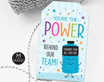 Sports Drink Thank You Tags For Teams You're The Power Behind Our Team Employee Appreciation Energy Drink Staff Team Motivation Gift Tags