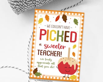 Candy Apple Teacher Appreciation Gift Tags Caramel Apples Caramel Candies Couldn't Have Picked A Sweeter Teacher Thank You Personalizable
