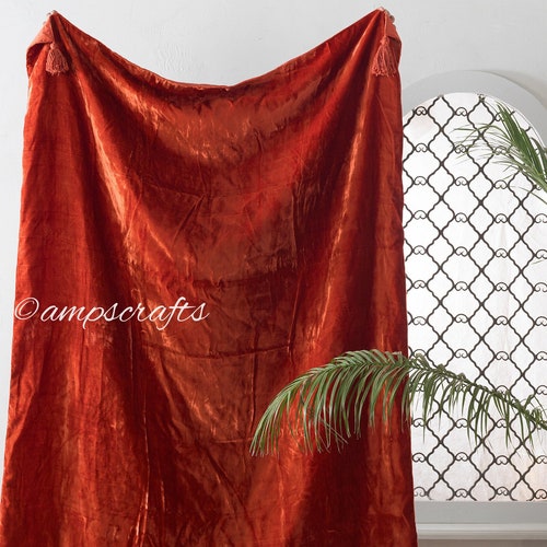 Luxury Crushed Green Velvet Throw Blanket With Tassels Soft Etsy