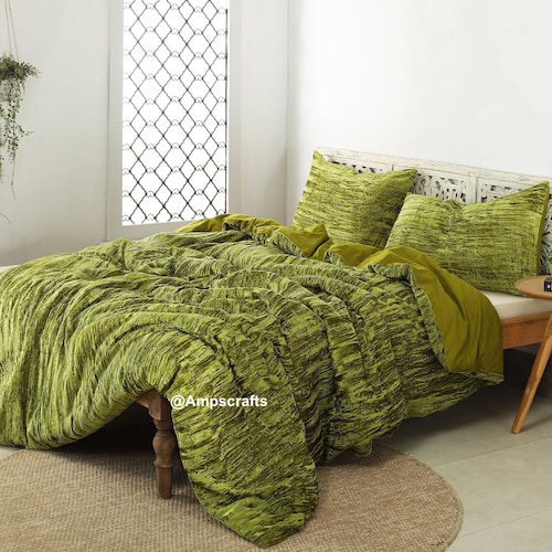 CRUSHED VELVET DUVET 3 Pcs Set Dark Green Velvet Bedding Etsy