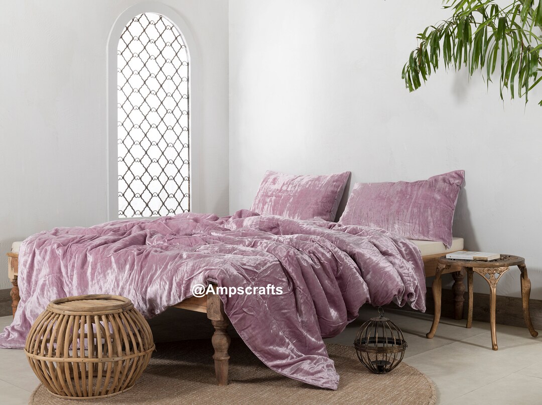 VELVET DUVET COVER, 3 Pcs Set Lilac Velvet Bedding Donna Cover Quilt Cover Boho Comforter Cover
