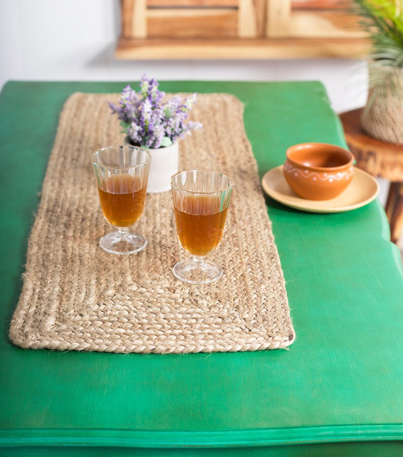 Natural Jute Table Runner Rug Rustic Rectangular Area Rug Etsy