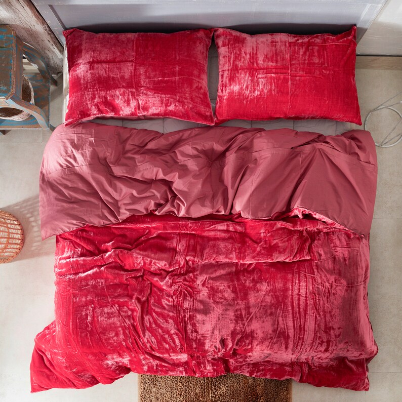 3 Pc Set Pink Velvet Duvet Cover Ultra Luxe Crushed Velvet Etsy